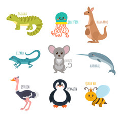 Obraz na płótnie Canvas ABC. Cute zoo alphabet in vector. Funny cartoon animals. Iguana,