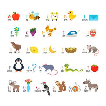 ABC. Learn to read. Children alphabet with cute cartoon animals