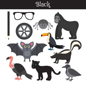 Black. Learn the color. Education set. Illustration of primary c