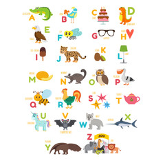 Obraz na płótnie Canvas Children alphabet with cute cartoon animals and other funny elem
