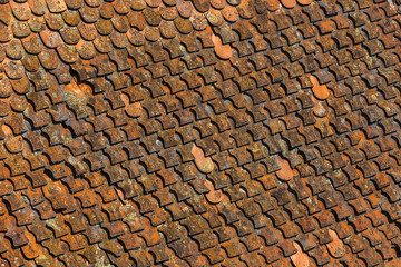 texture of clay tiles on a roof old