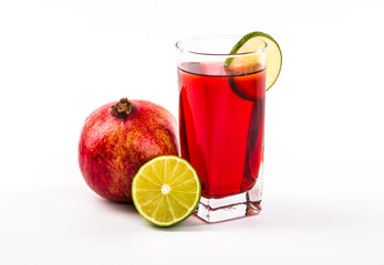 Fresh fruits and juice isolated on white background