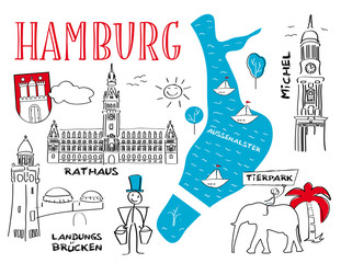 Hansestadt Hamburg, Wahrzeichen, Sehenswürdigkeiten - obrazy, fototapety, plakaty