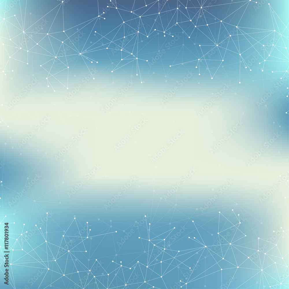 Poster Geometric abstract connected line with dots. Big data visualization. Molecule and communication background. Social network information. Modern technology concept. Vector illustration.
