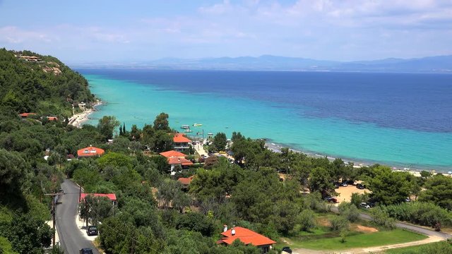 Views to Toroneos Bay from the Afytos 'stone-built balcony'.
