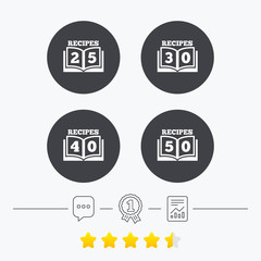 Cookbook icons. Fifty recipes book sign.