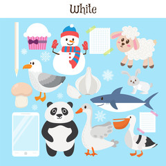 White. Learn the color. Education set. Illustration of primary c