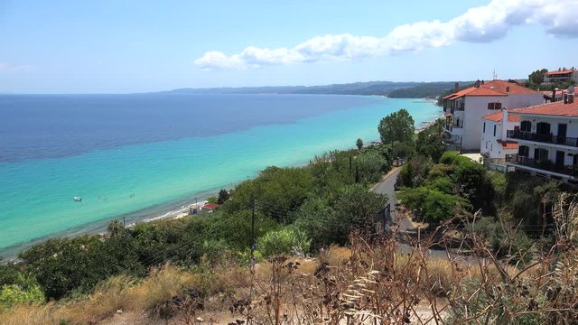 Views to Toroneos Bay from the Afytos 'stone-built balcony'.