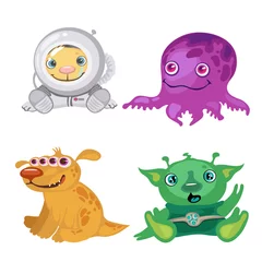 Fotobehang Four funny bizarre alien, fictional characters © Lady-Luck