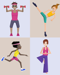 woman working out vector illustration set