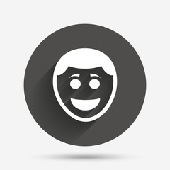 Smile face icon. Smiley with hairstyle symbol.