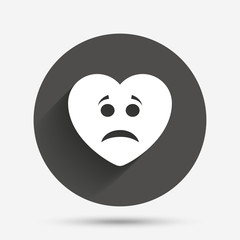 Sad heart face sign icon. Sadness symbol.