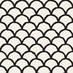 Vector Seamless Black And White Hand Drawn Rounded Lines Oriental Pattern