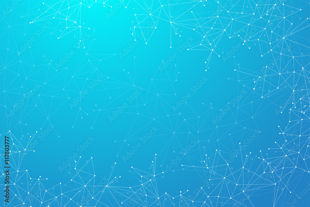 Poster Geometric abstract connected line with dots. Big data visualization. Molecule and communication background. Social network information. Modern technology concept. Vector illustration.