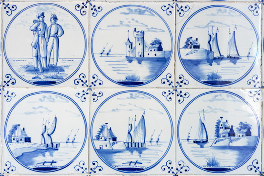 six typical blue delft tiles