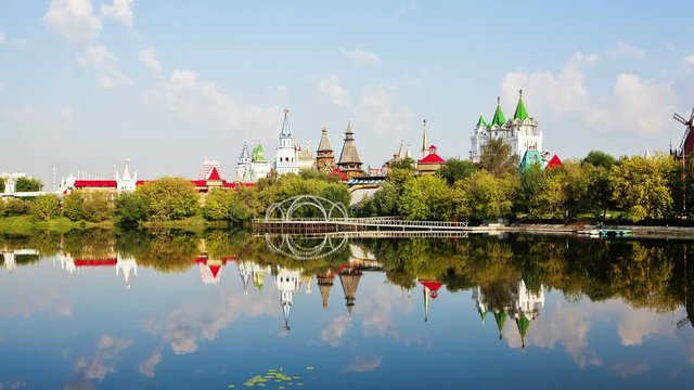 Kremlin in Izmaylovo, Moscow, Russia-- unique center of culture and entertainment, based at the famous Izmaylovo Vernissage. Hyperlapse. Timelapse in motion
