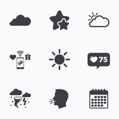 Fototapeta na wymiar Weather icons. Cloud and sun. Storm symbol.