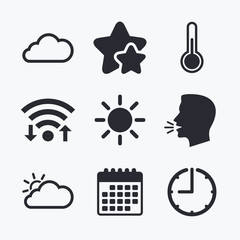 Weather icons. Cloud and sun. Temperature symbol