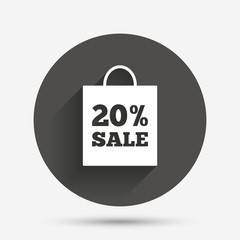 20 percent sale bag tag sign icon.