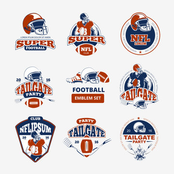 American football, rugby vector color emblems set