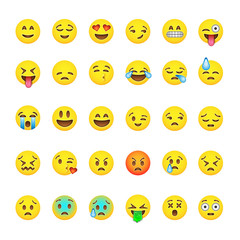 Set of cute smiley emoticons, emoji flat design