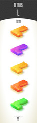 Tetris L-form shiny 3D-part on white background set in different