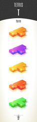 Tetris T-form shiny 3D-part on white background set in different