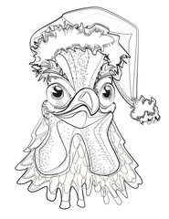 Cockerel symbol of New Year in Santa Claus hat