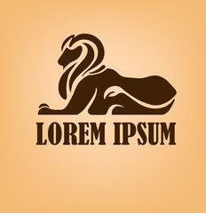 Stylized silhouette of line as a sample of logotype. Lying lion logo design template. Vector illustration