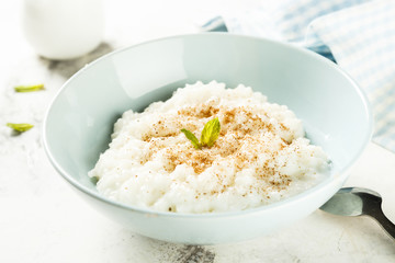 Rice dessert or Milchreis with cinnamon