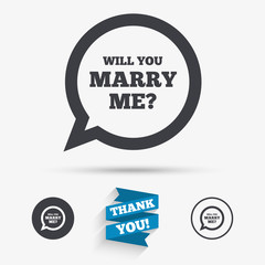 Marry me speech bubble sign icon. Engagement symbol.