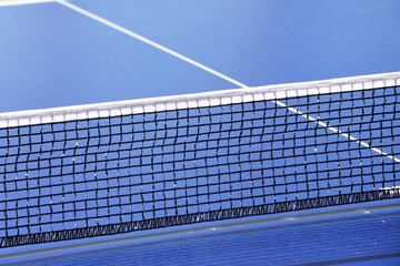 Fototapeta na wymiar Table tennis net with blue table