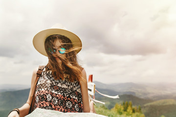Fototapeta premium stylish traveler hipster woman portrait with fashionable sunglas