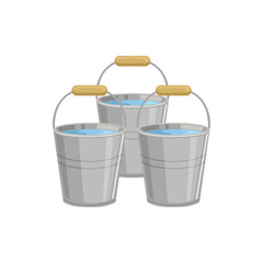 Three Metal Buckets With Water