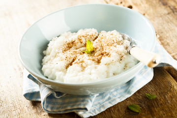 Rice dessert or Milchreis with cinnamon