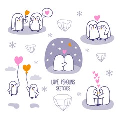 Cute hand drawn penguin lovers 