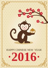 Chines new year card with a cute monkey