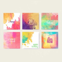Watercolor greeting cards in colorful style
