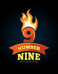 vector icons set of Flaming Numbers.