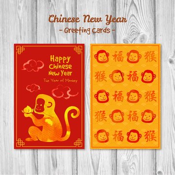 Cute happy chinese new year with monkey faces card