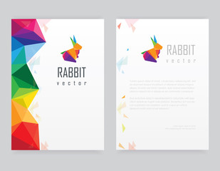multicolored geometric polygonal letterhead template set with abstract rabbit logo element