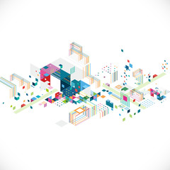 abstract creative geometrical architect and city concept with colorful graphic and triangle, line, color decoration, vector illustration