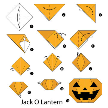 Step by step instructions how to make origami Jack O' Lantern.