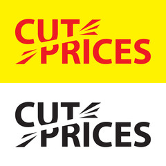 Set of vector labels with lettering: "cut price" in different co