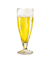 Watercolor beer glass on white background. Concept of bar, pub, beer demonstration and Oktoberfest.