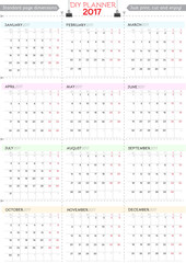 2017 DIY Calendar Planner Design. Week starts from Monday.