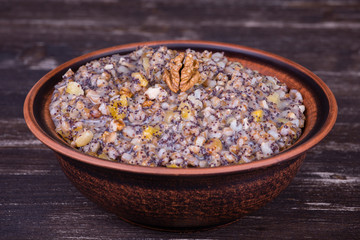 Bowl with kutia - traditional Christmas sweet meal in Ukraine, Belarus and Russia.