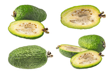 Collage of feijoa on the white background