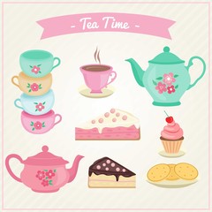 Cute tea cups set with cakes