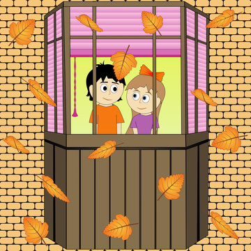 Autumn style. Leaf fall. Romantic evening. Vector graphics